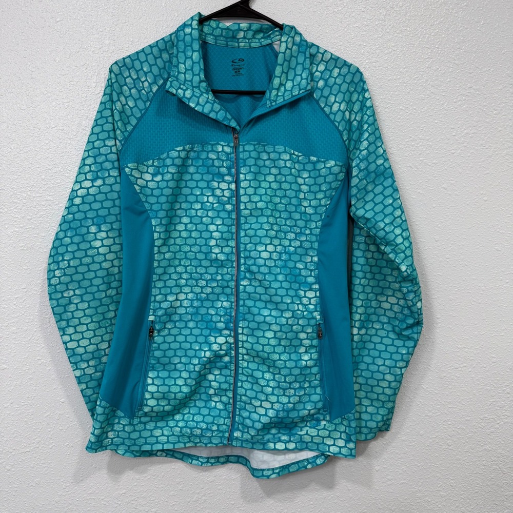 Champion Duo Dry Teal Brick Pattern Zip Up Athletic Jacket Women's M Medium